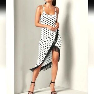 Venus black and white polka dot fringe party dress